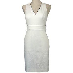 J. Crew Sleeveless Sheath Dress White w/Black Piping V-Neck, Pockets Size 00 NWT